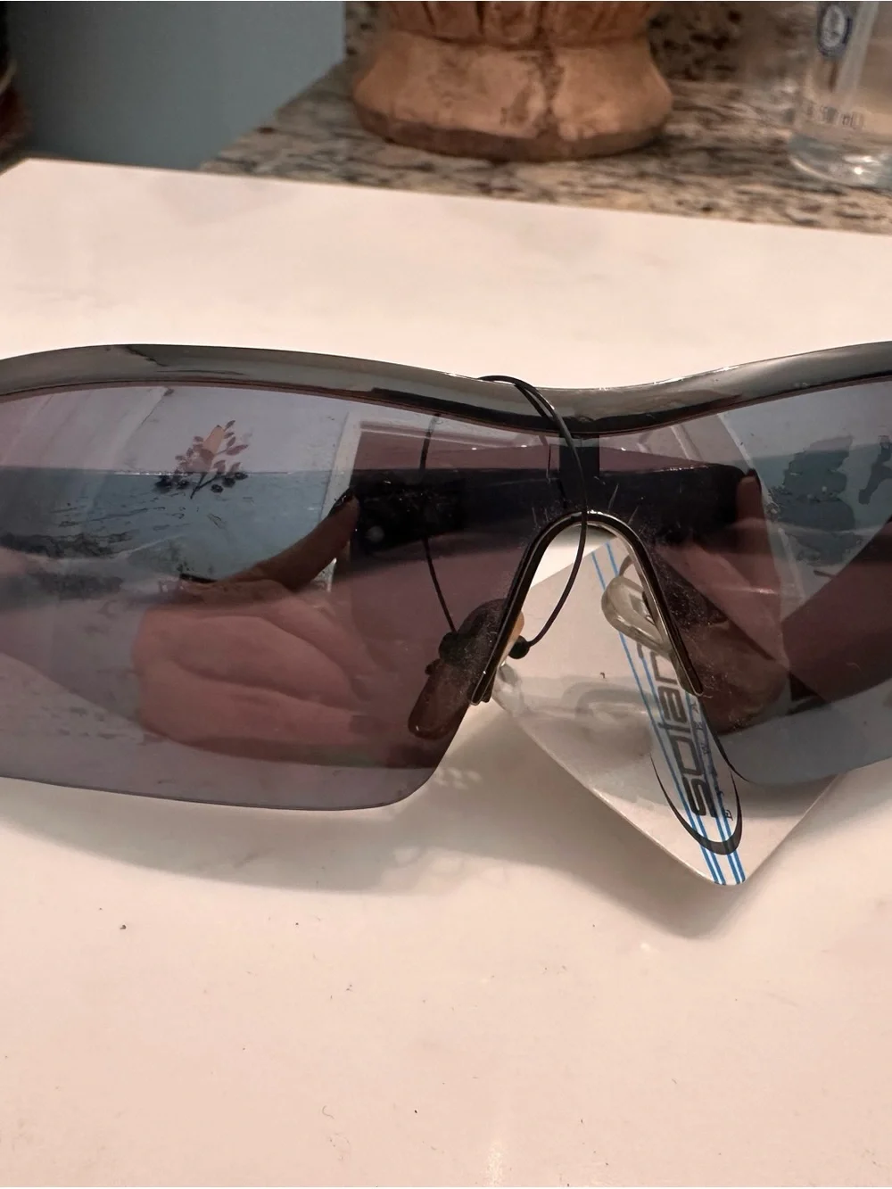 Polarized Shield Sunglasses in Smoke Blue